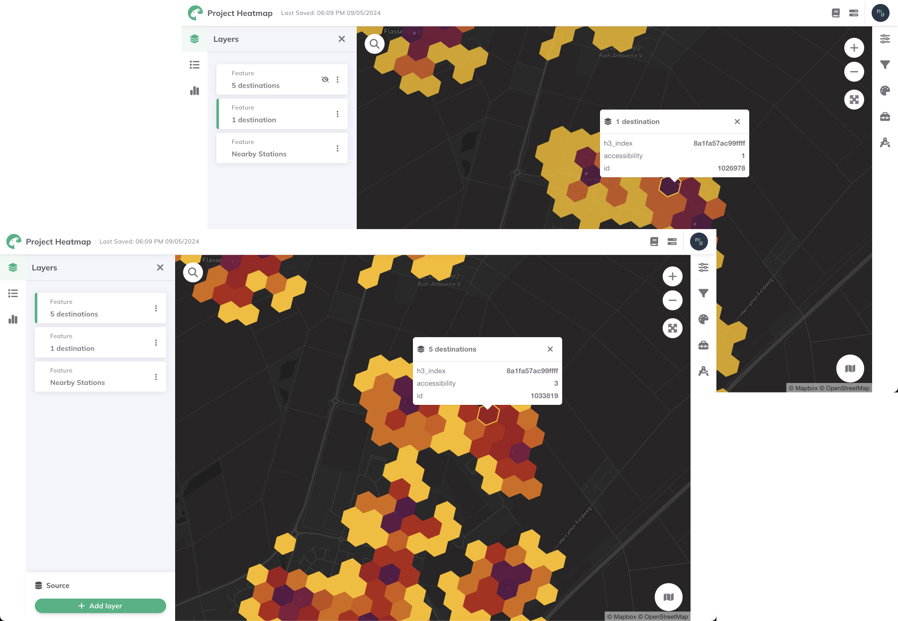 Closest Average Heatmaps for different destinations