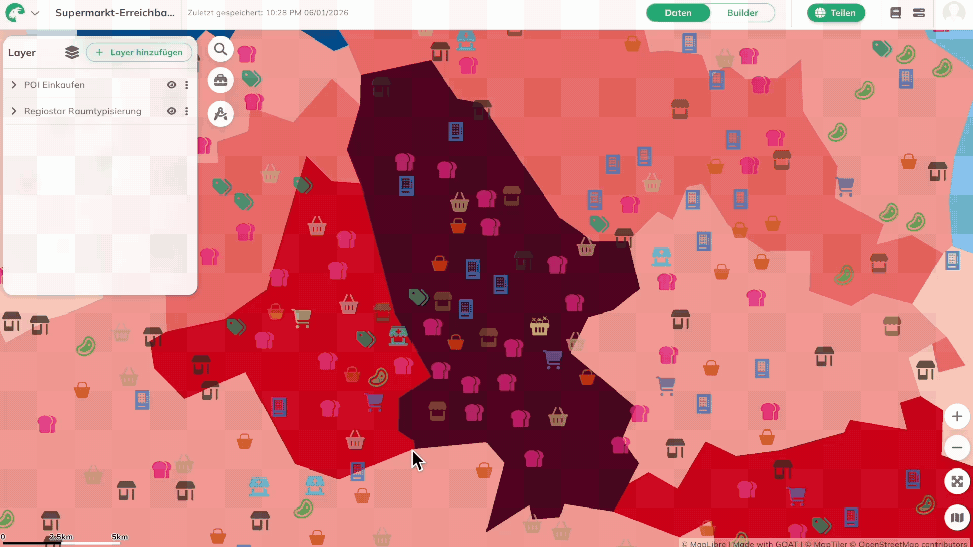 Catchment Area Calculation Result in GOAT
