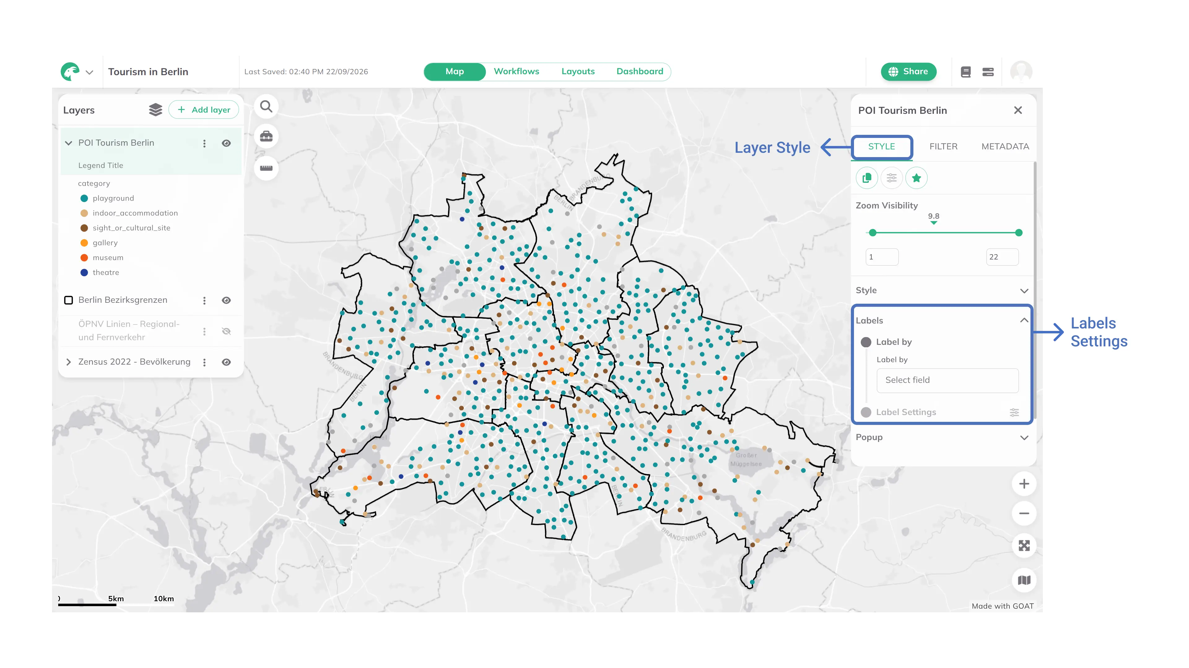 Labels displayed on map features