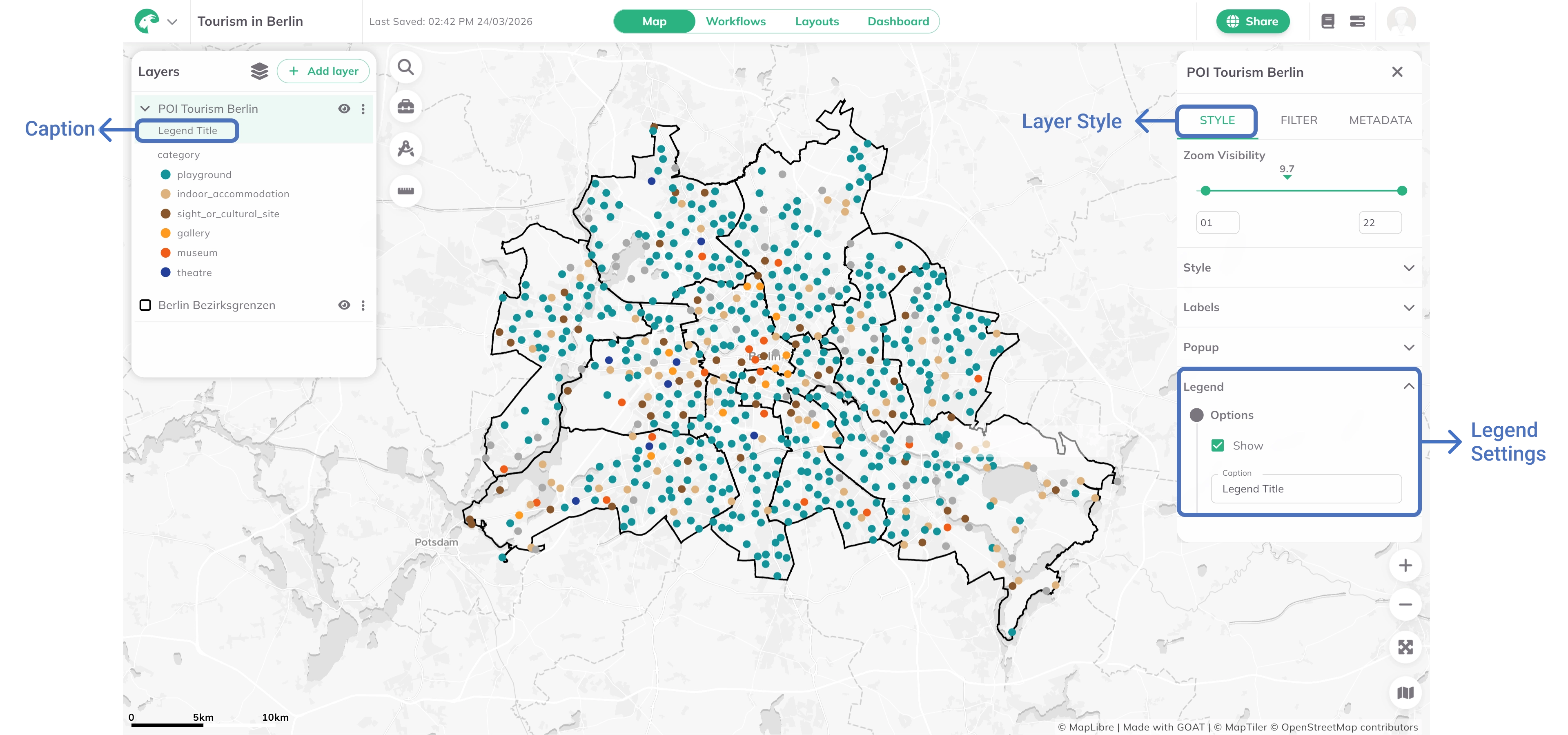 Legend configuration with caption settings
