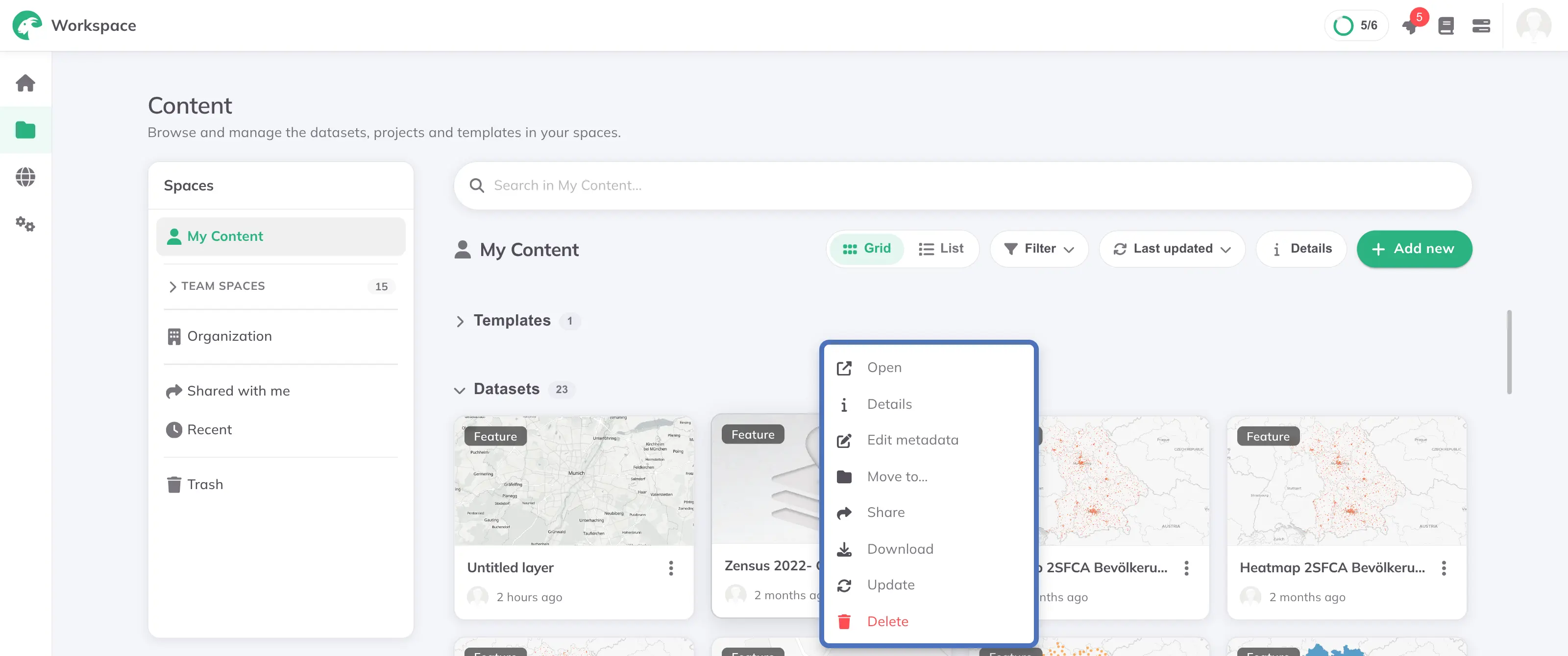 Dataset management options
