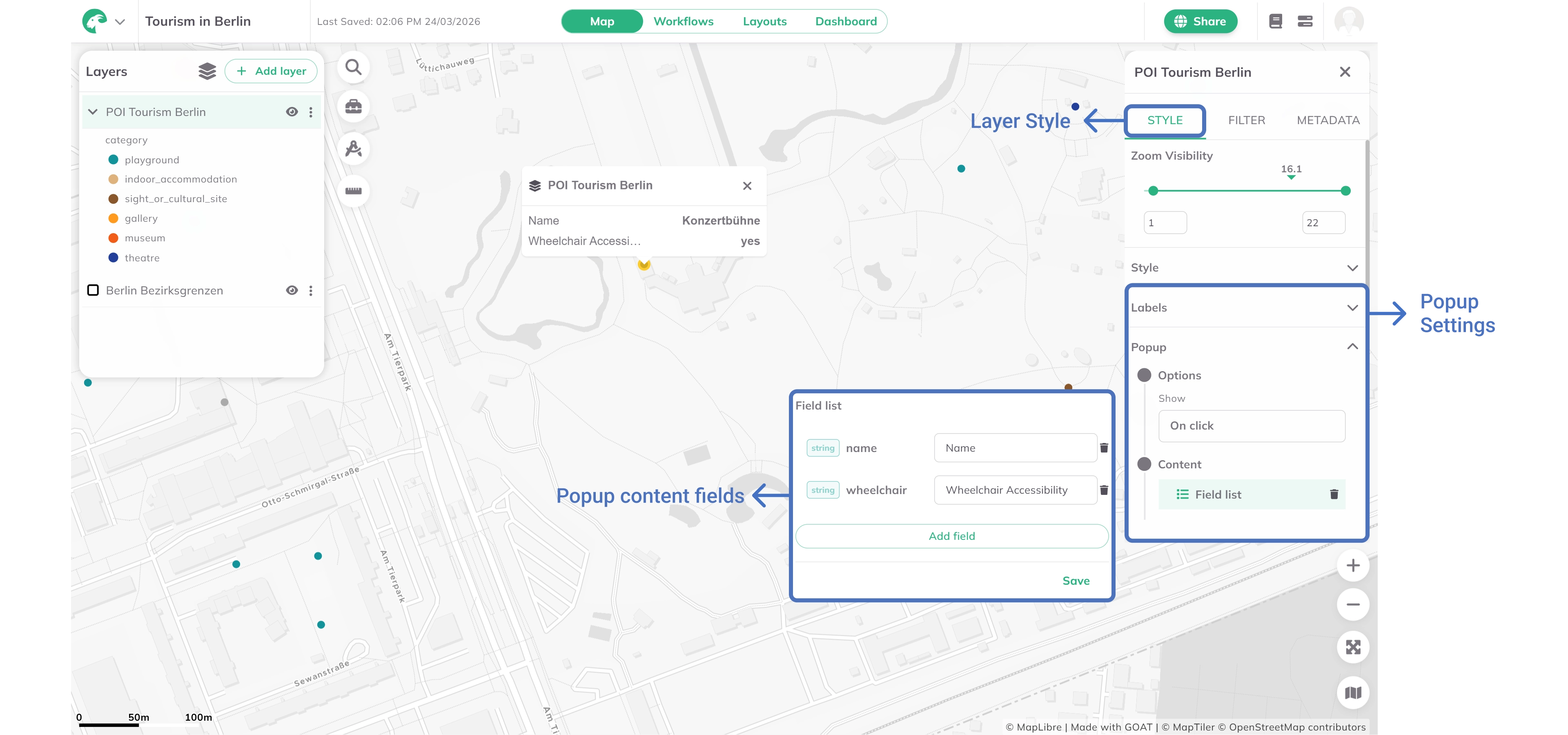 Popup displaying feature information