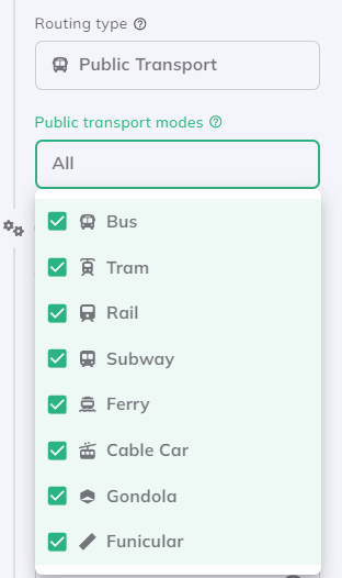 Public Transport Modes in GOAT