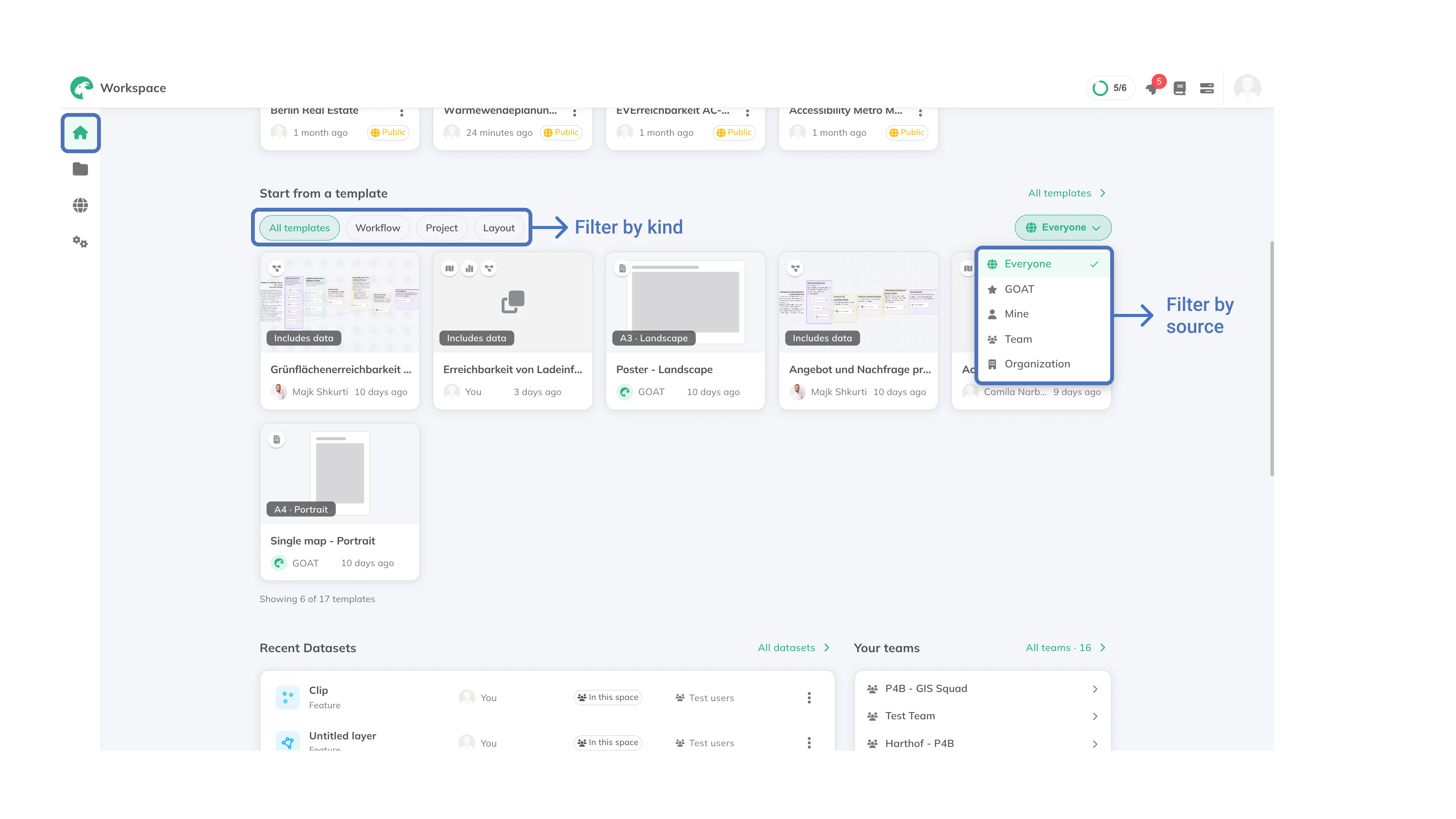 Start from a template row on the Home page