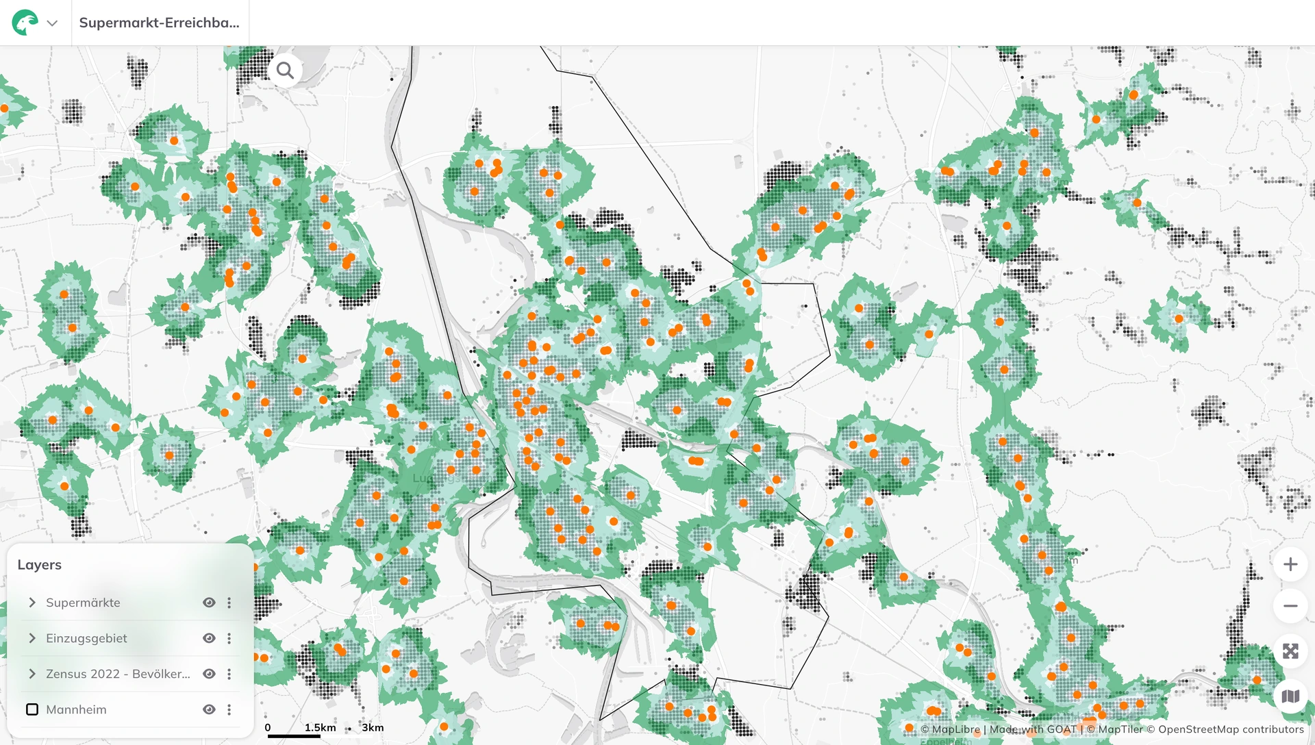 Catchment Area Calculation Result in GOAT