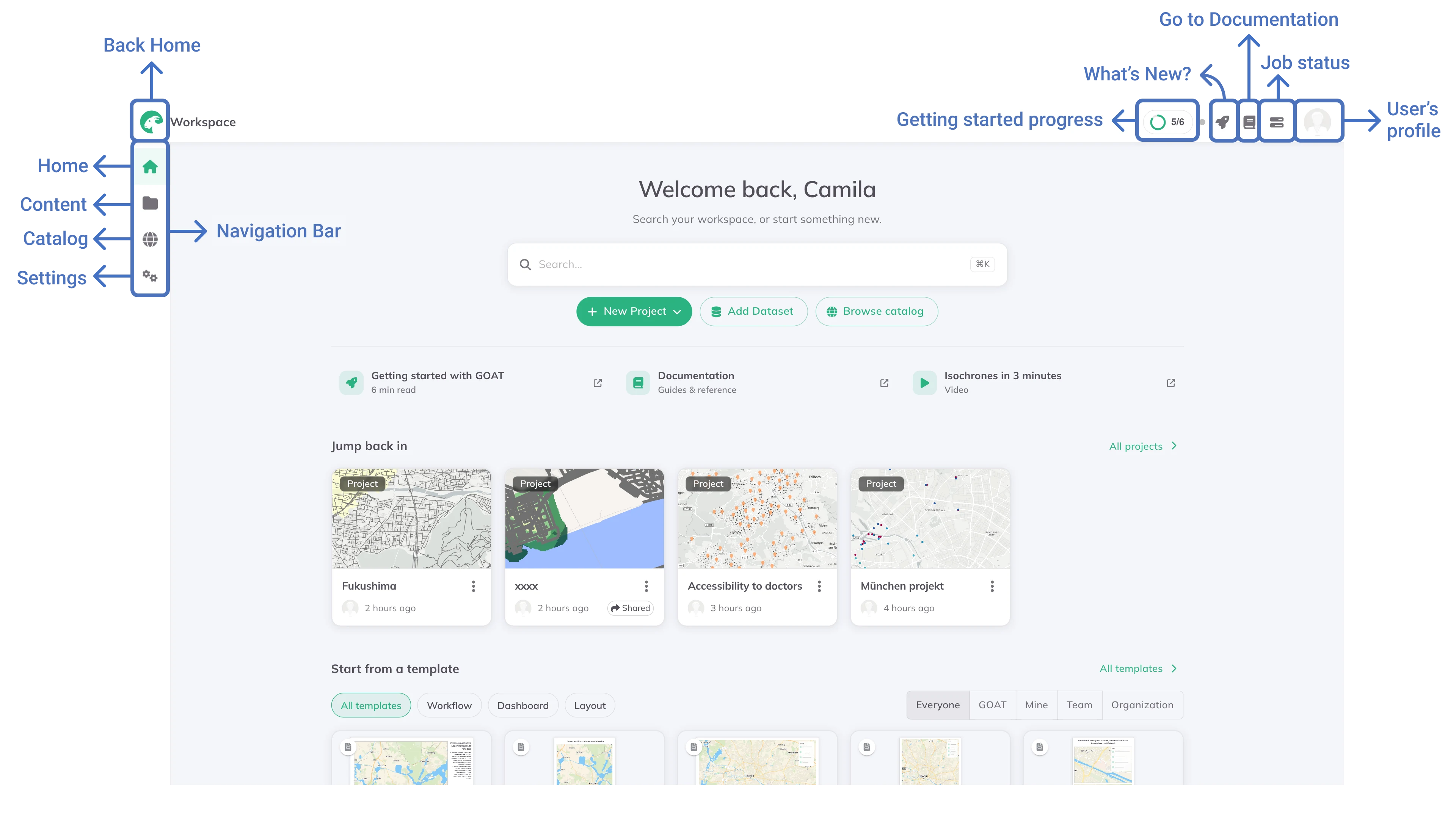 Workspace Interface Overview in GOAT