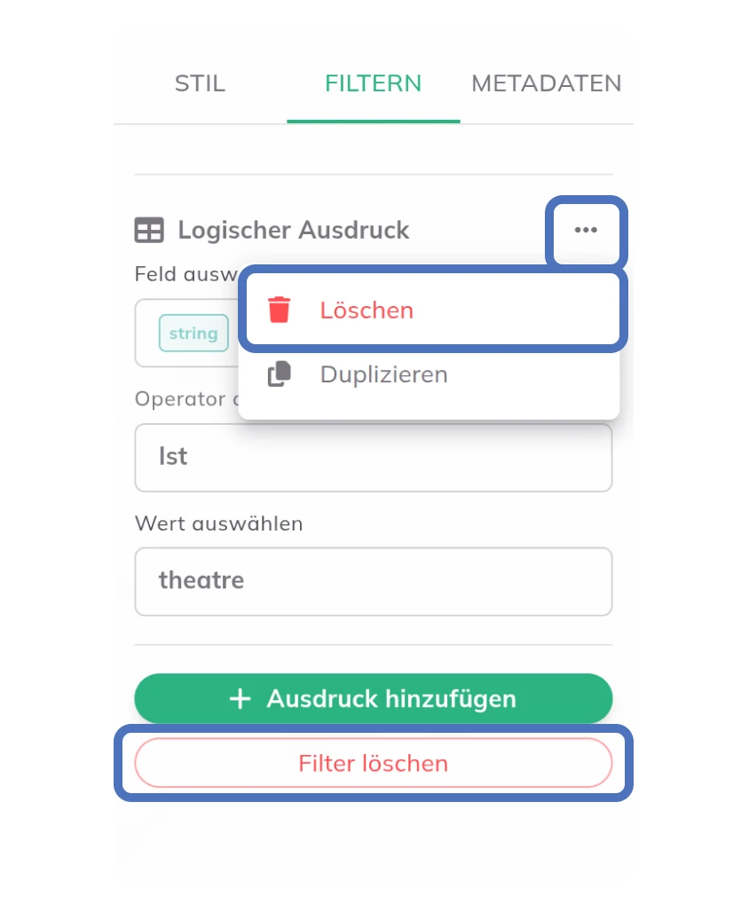 Delete expression and clear filters