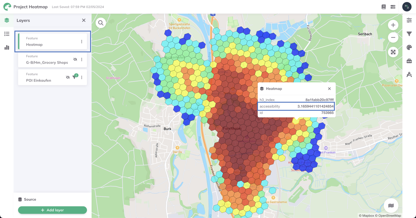 Ergebnis der Gravity Heatmap-Berechnung in GOAT