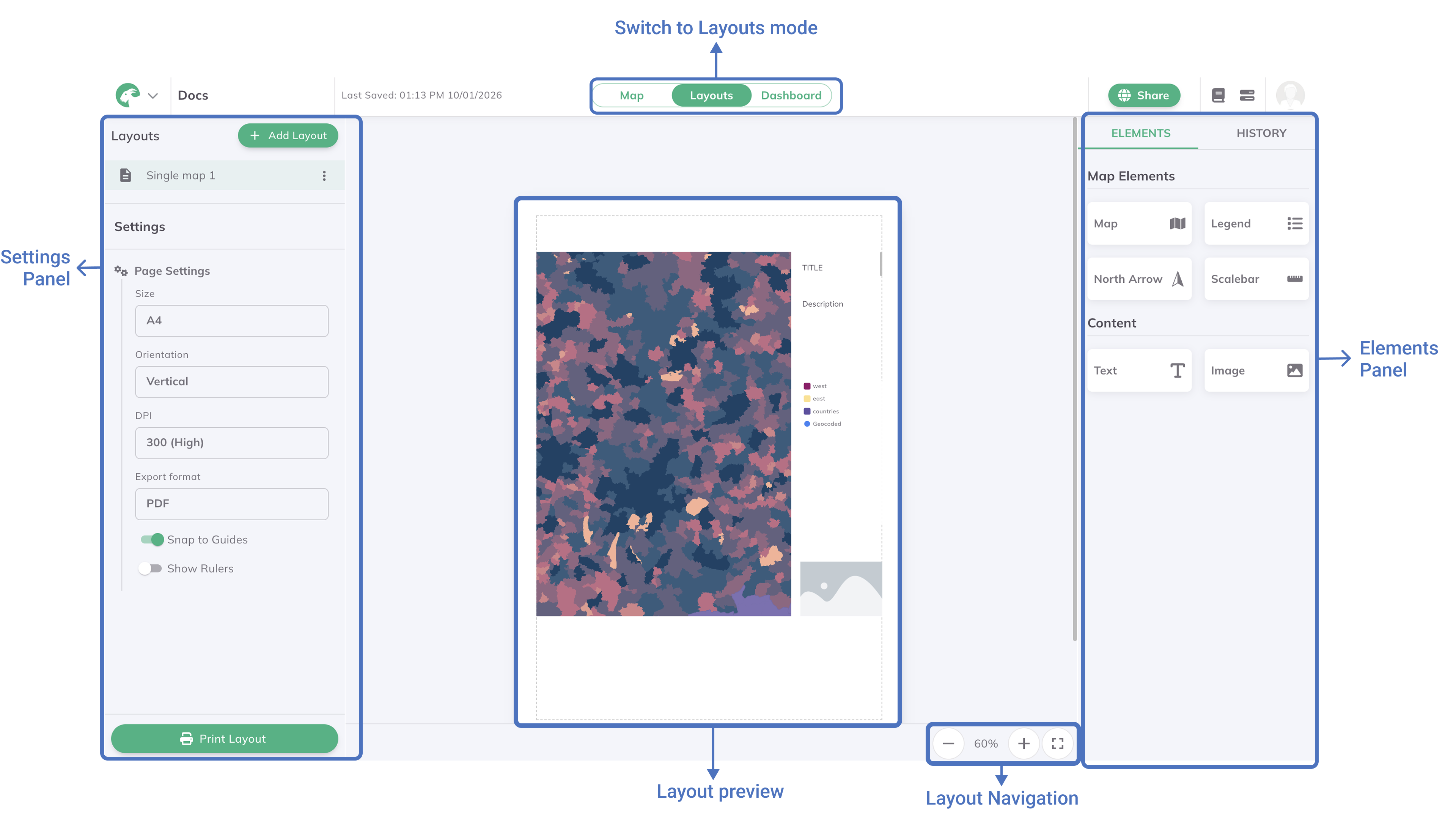 Layouts-Oberfläche Übersicht in GOAT