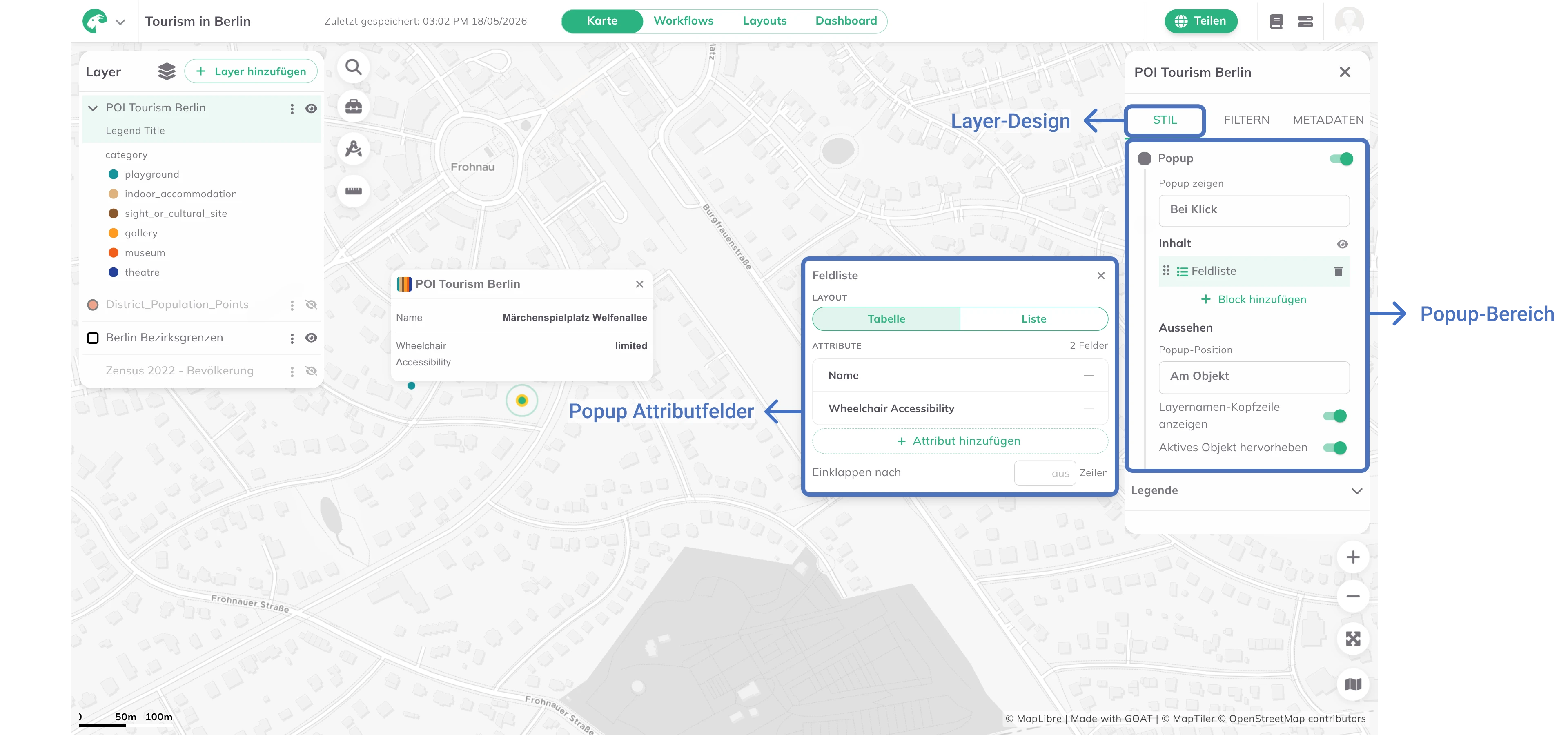 Popup zeigt Feature-Informationen an