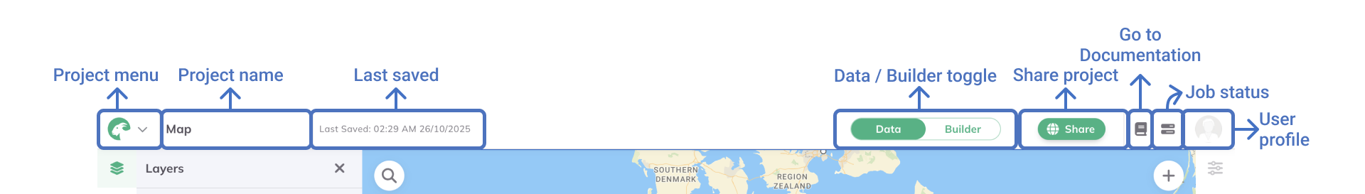 Obere Leiste Oberflächenelemente