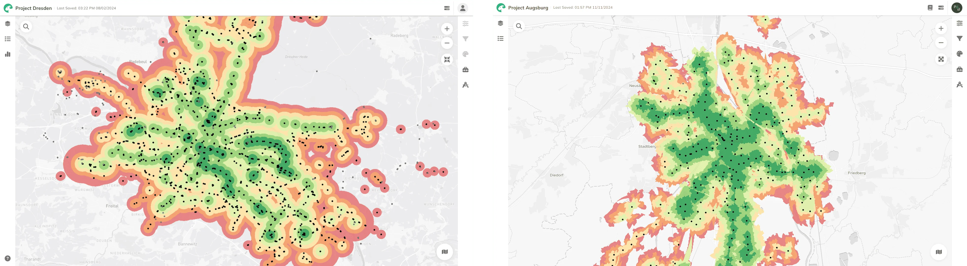 Visualisierung der ÖV-Güteklassen