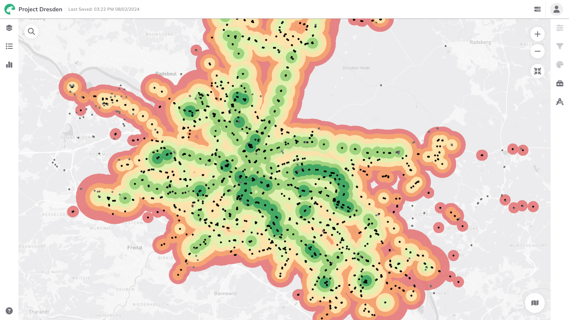 Visualisierung der ÖV-Güteklassen